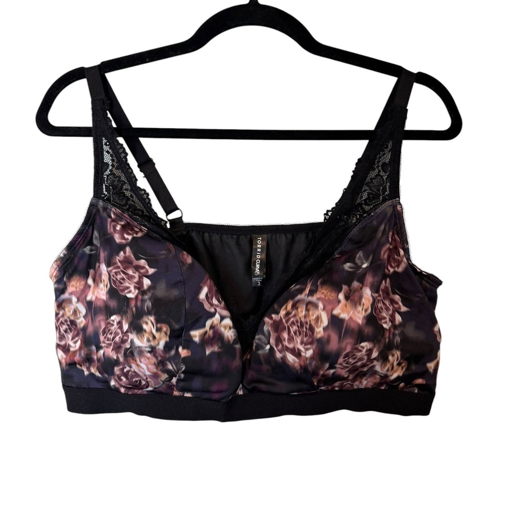 Lace-Trim Floral Bralette in Purple and Black - Picture 3 of 8